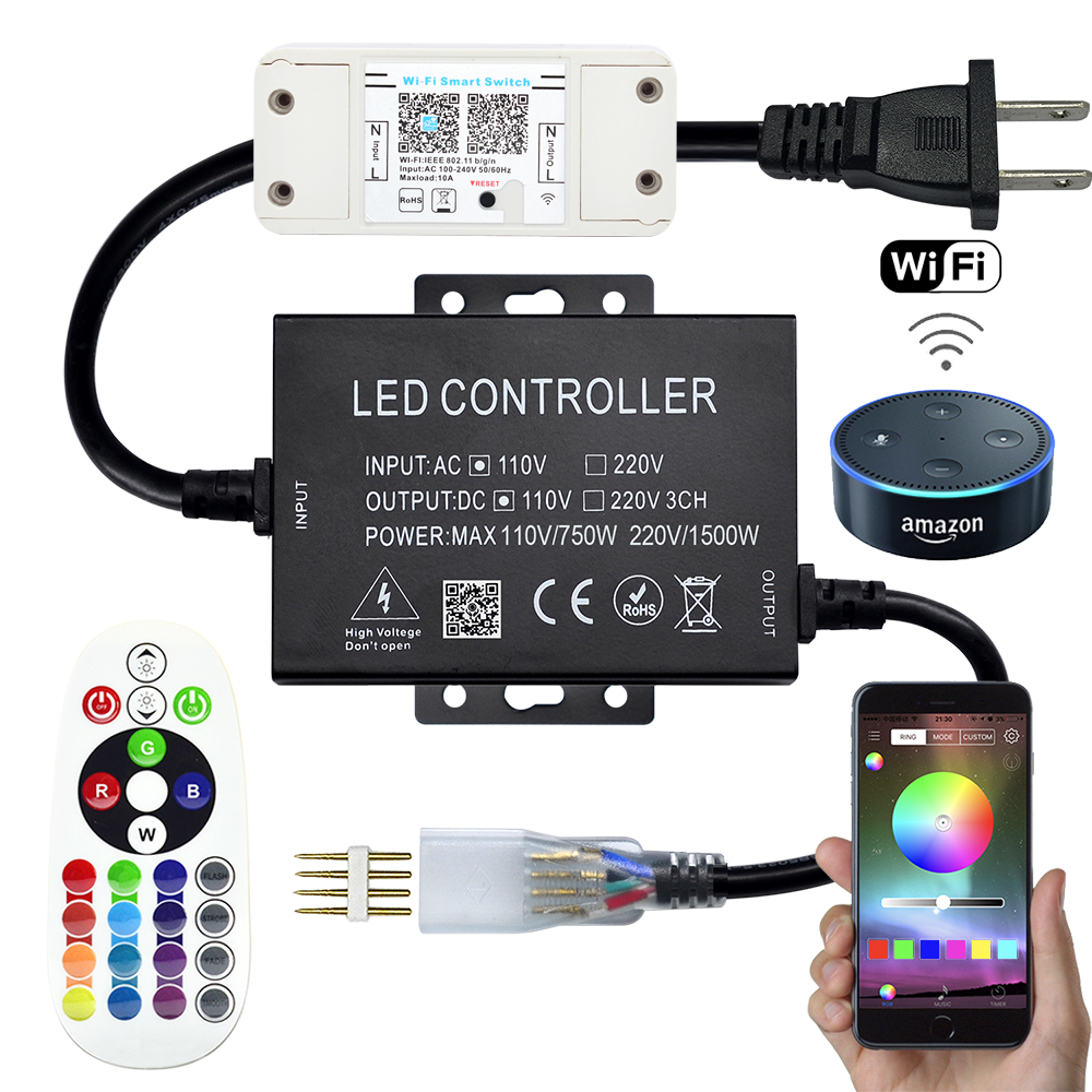 AC86-265V 1500W High Voltage Bluetooth Music RGB Controller With   Alexa, Google Assistant, IFTTT, Google Nest WiFi AC Switch - Maximum  Connect