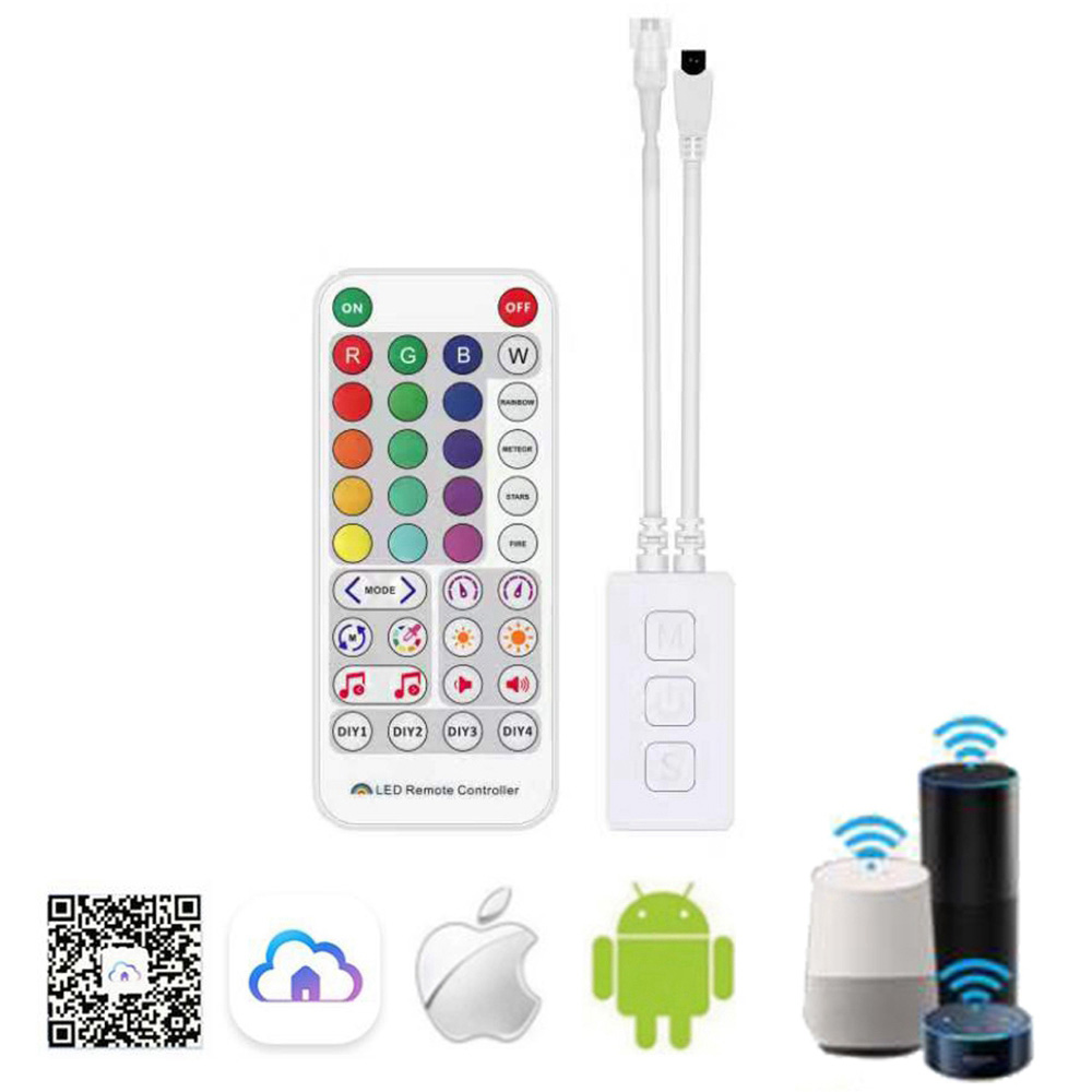 SP511E WiFi Music LED Controller for WS2812b WS2811 Addressable Pixel RGB  LED Strip Dual Output Alexa Smart Voice APP Control, Multicolor