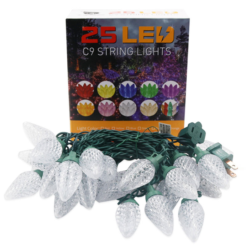 120V C9 LED Christmas Light Strings Warm White Cool White Multicolor 25 Bulbs
