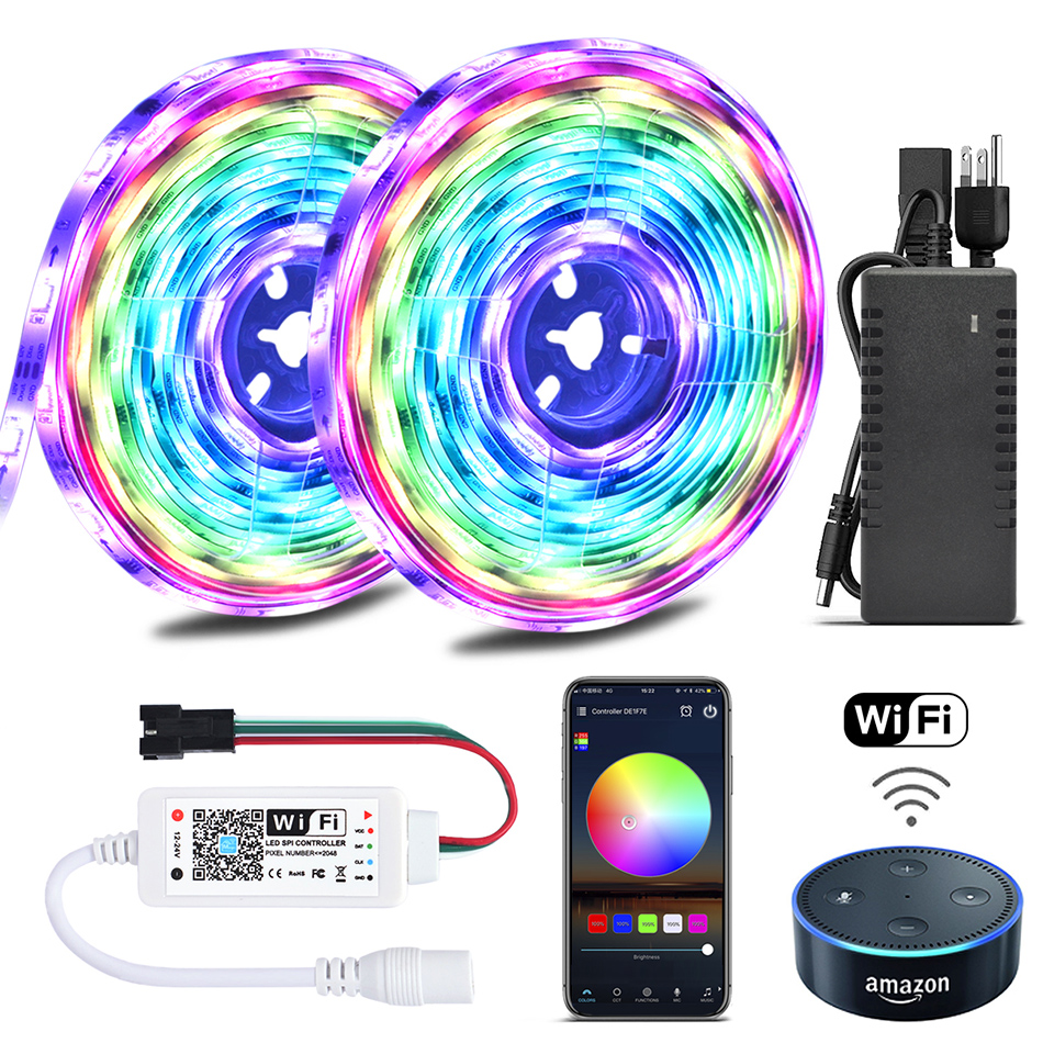 Color Chasing Alexa LED Strip Light Kit, 32.8Ft 10m Flexible Addressable  RGB LED Rope Lights Working with WiFi SPI Music Timer Controller Support  iOS