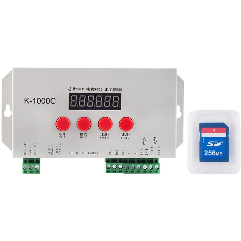 K-1000C (T-1000S Updated) DC5-24V Addressable Programmable Controller with SD Card - WS2812B APA102C SK6812 WS2811 LED Strip 2048 Pixels 4 Channels Controller