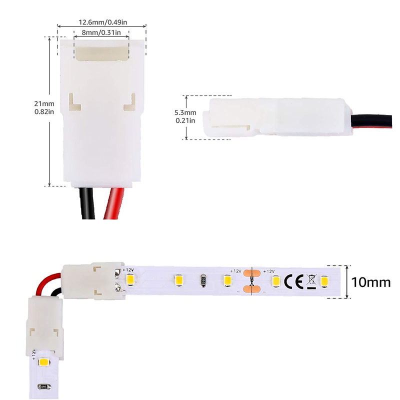 2 Pin 10mm L Shape Solderless Led Strip Light Connector Clips Max