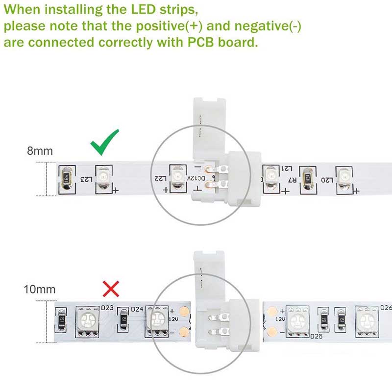 LED Light Strip Single Mono Colour RGB 8mm 10mm 3528 5050 Straight Connectors