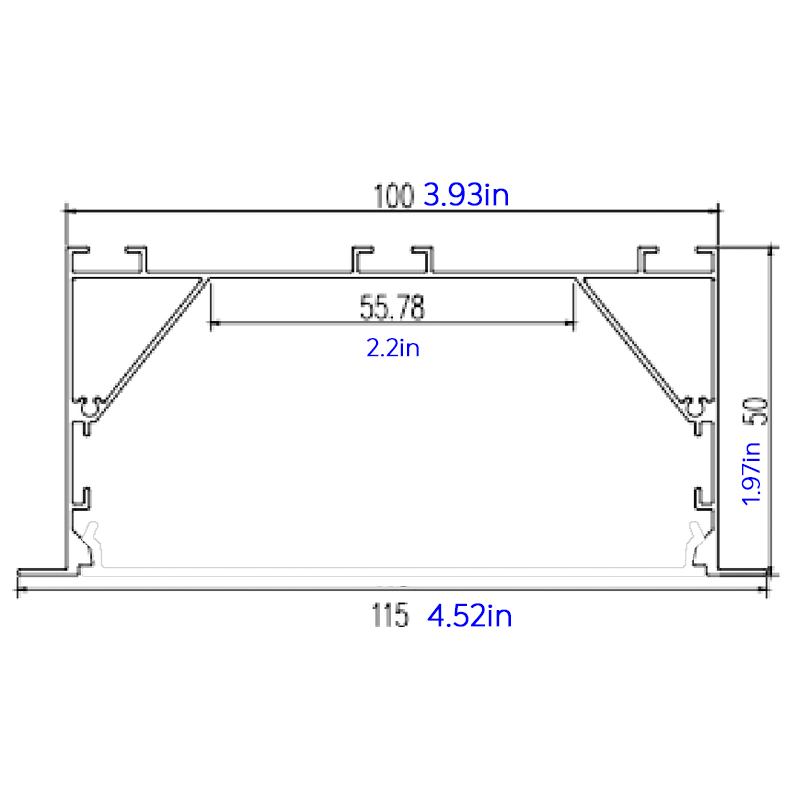 100x50mm Flanged 4 Inch Recessed Wide LED Light Channel