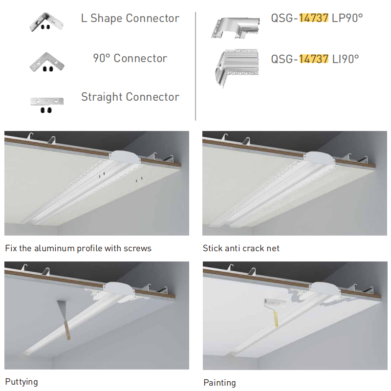 Large Plaster In Indirect Anti Glare LED Profile For 15mm Strip Lights