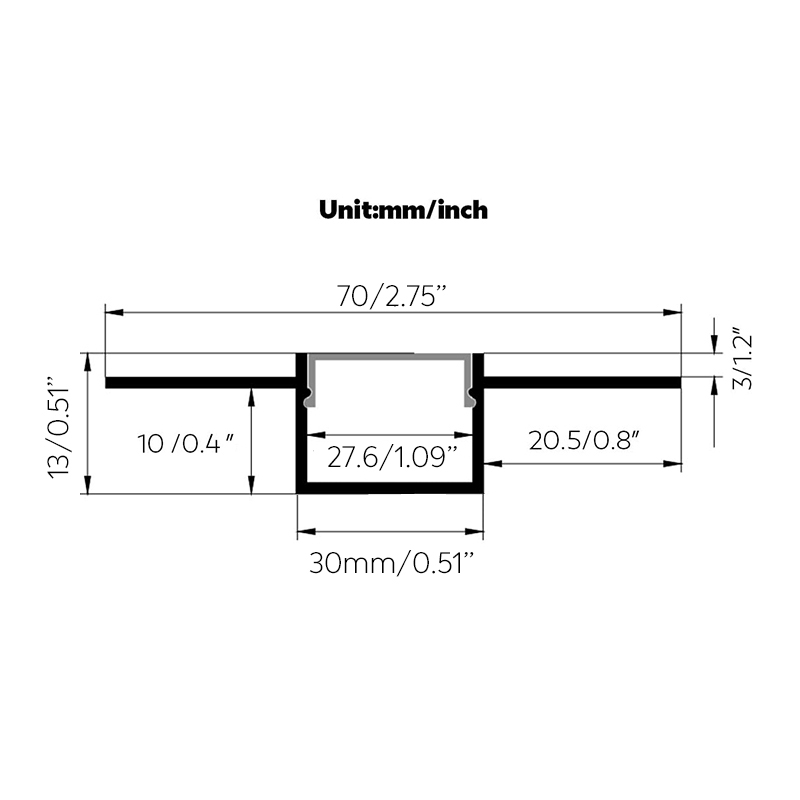 30mm Wide Light Free Bending Recessed Plaster LED Strip Track Super Flexible