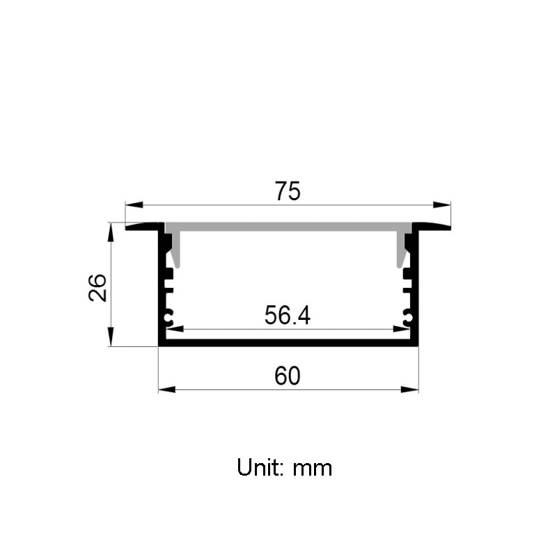 Recessed Aluminum Channel For LED Strip Lighting With 56mm Inner