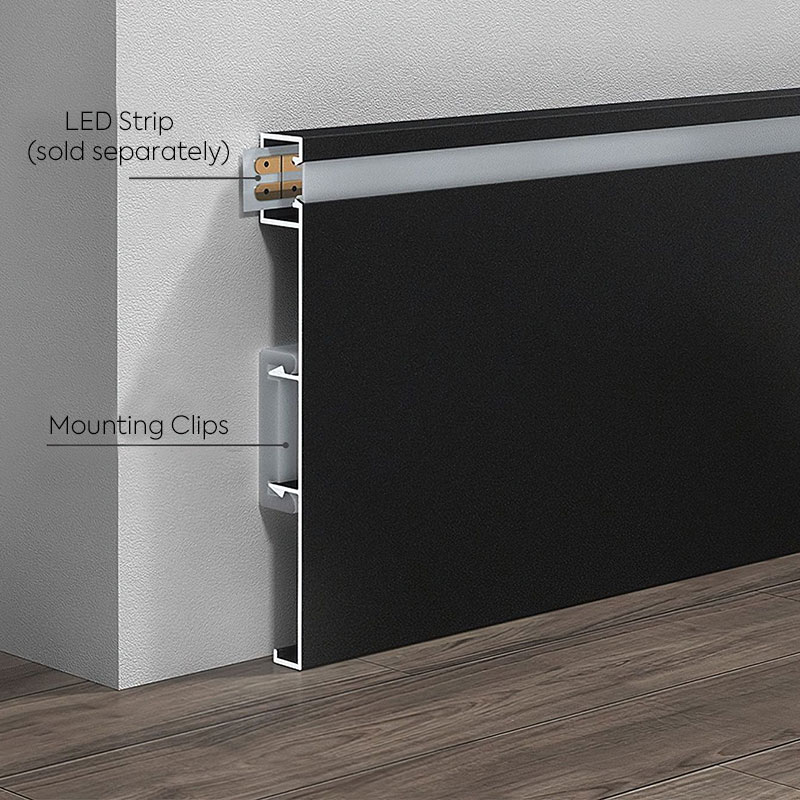 Side Lighted Aluminum Metal LED Baseboard Black