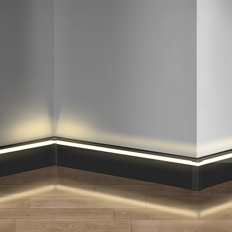 Side Lighted Aluminum Black Metal LED Baseboard Lighting