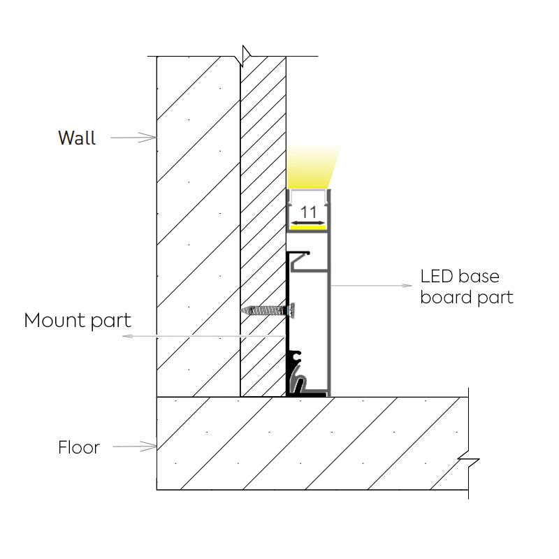 Surface Mount Up Lighted LED Black Base Board Molding