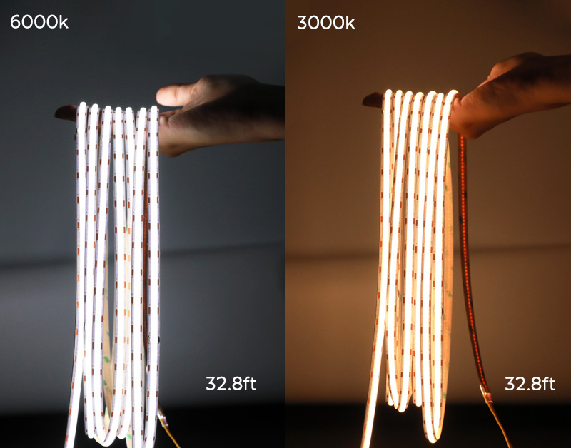 10m Long CCT COB LED Strip Warm White and Daylight White