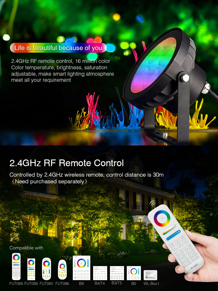 Projecteur LED de jardin intelligent 18W RGB+CCT 220V FUTC09 IP66