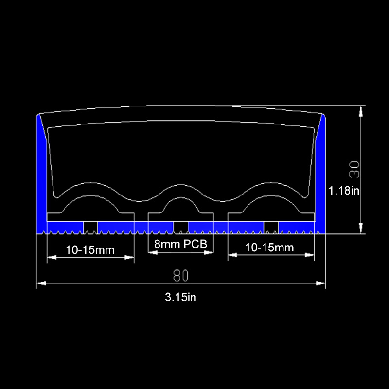 80*30mm Large Size Silicone LED Strip Sleeve With 10-15mm PCB Width