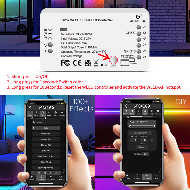 2 Port Data 10A Basic Led ESP32 WLED Pixel Controller