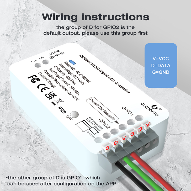 2 Channel 10A Basic WiFi WLED ESP8266 Digital LED Strip Controller