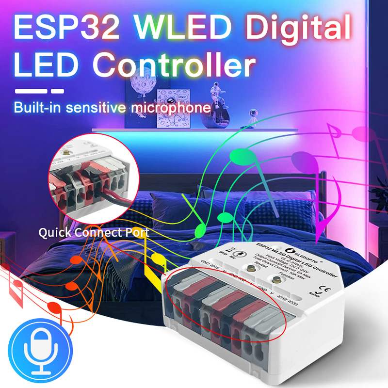 Mini 2CH Addressable LED Strip ESP32 WLED DIY Sound Activated LED Controller