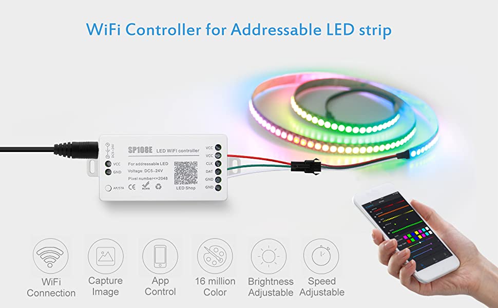 iOS/Andriod APP WiFi Controller for WS2811 Addressable/Pixel LED Strip Lights 