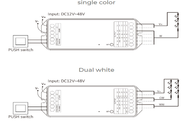 PZ5 20A RF Zigbee Wireless 5 in 1 LED Strip Controller Connection Diagram