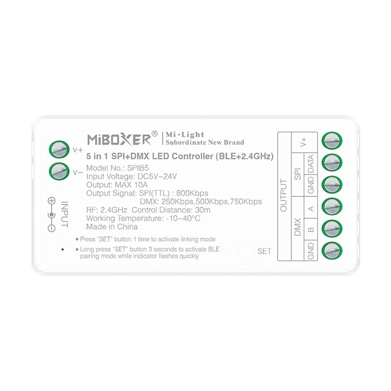 APP-Control Programmable 5-in-1 LED Controller For SPI & DMX Lights (WiFi, Bluetooth + RF + Music) APP-Control Programmable 5-in-1 LED Controller For SPI & DMX Lights (WiFi, Bluetooth + RF + Music)