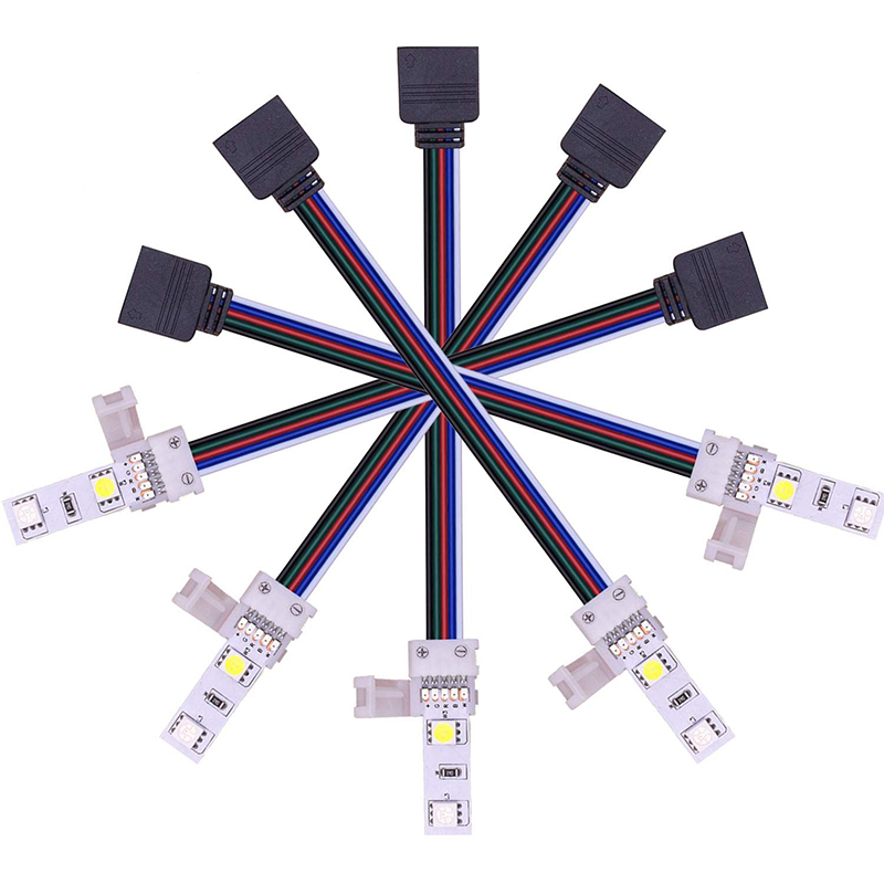 PPCS 5pin LED Strip Clip, 5 pin RGBW RGBWW LED Strip Connector For 10mm  width 5050 RGB+W RGB+WW Light Strips- L (2-way) PPCS-RGBWSCONL