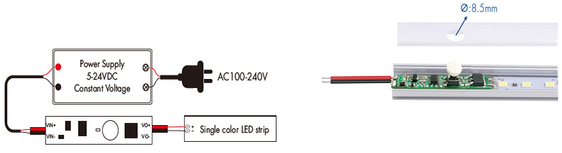 Mini LED Controller Dimmer without RF V1-A Wiring Diagram