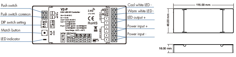 Wireless LED CCT Dimmer with Dip Switch Control V2-P Structures