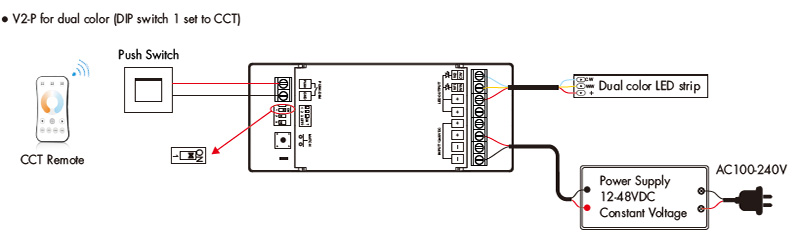 Wireless LED CCT Dimmer with Dip Switch Control V2-P Wiring Diagram