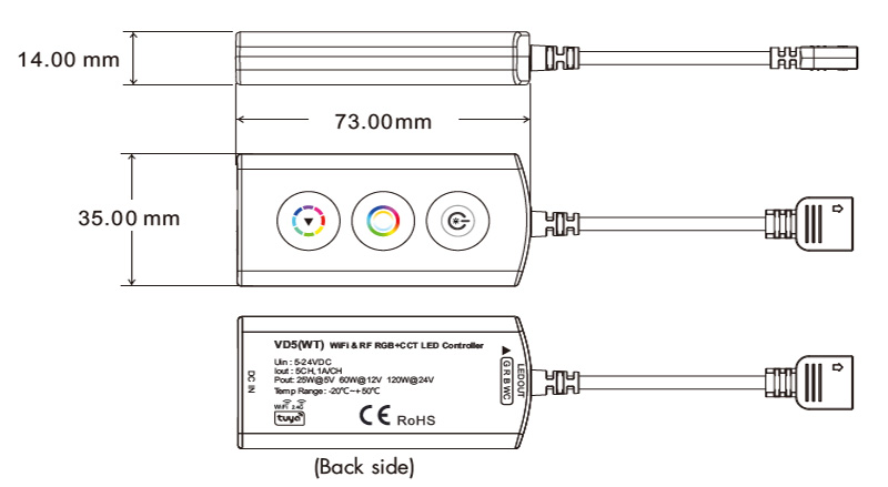 WiFi RGB CCT LED Controller VD5(WT) size