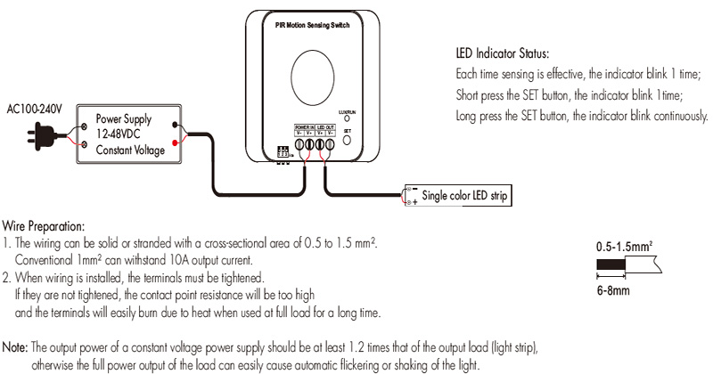 E1-RC 12 to 48VDC LED PIR Motion Sensor Switch Wiring Diagram