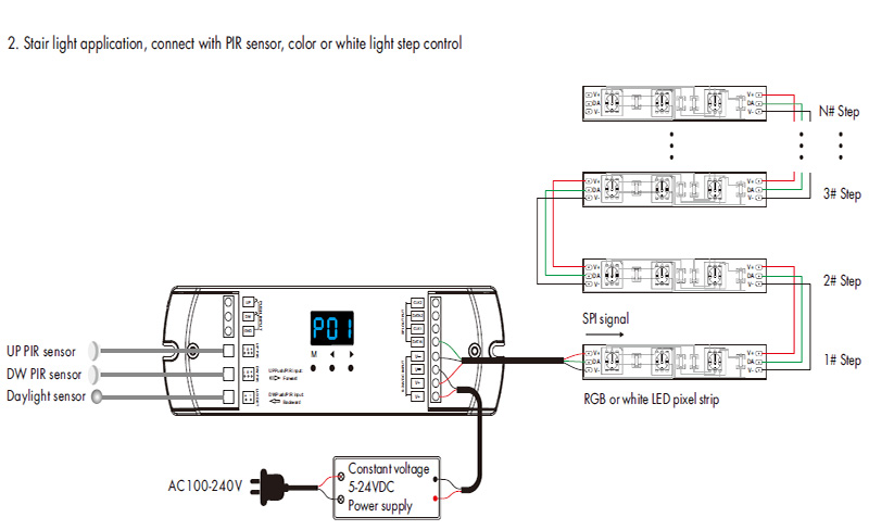 ES-D Dual PIR Sensor Stair Light Controller Wiring Diagram