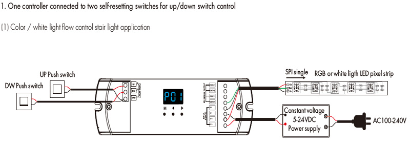 ES-DP  Dual Push Button SPI RGB LED Controller Wiring Diagram