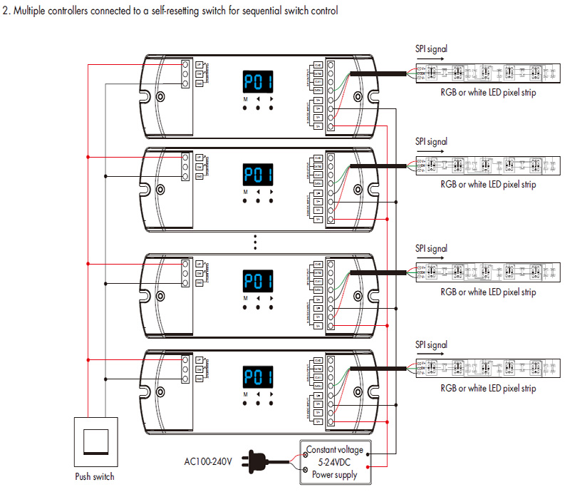 ES-DP  Dual Push Button SPI RGB LED Controller  Wiring Diagram