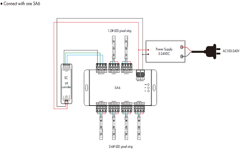 SA6 5 to 24VDC 6 Way Signal Splitter Wiring Diagram