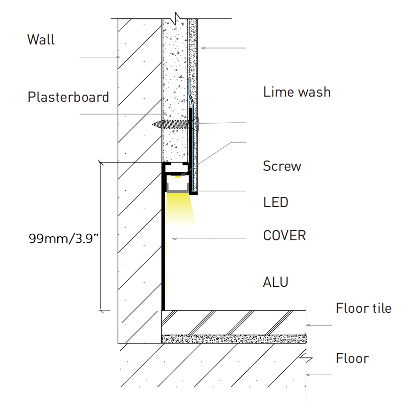 Commercial Plaster Drywall Aluminum White Skirting Board For 12mm LED Strip