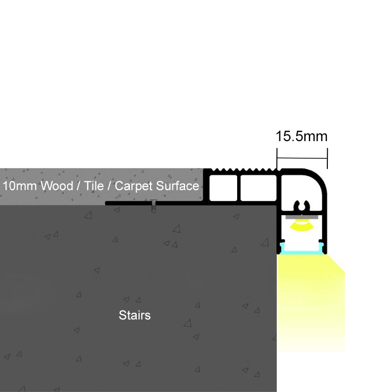 Floor Tile Step Edge Trim Anti-Skid 12mm LED Illuminated Stair Nosing Floor Tile Step Edge Trim Anti-Skid 12mm LED Illuminated Stair Nosing