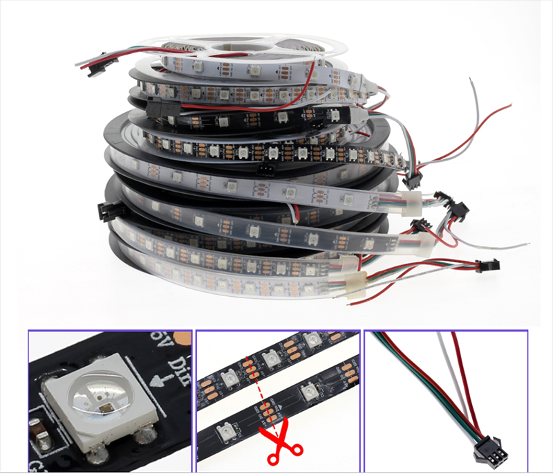Intelligent LED strips IC 5V DC - 2 meters - IP20 - 144ch/m - RGB LED chip  IC WS2812b