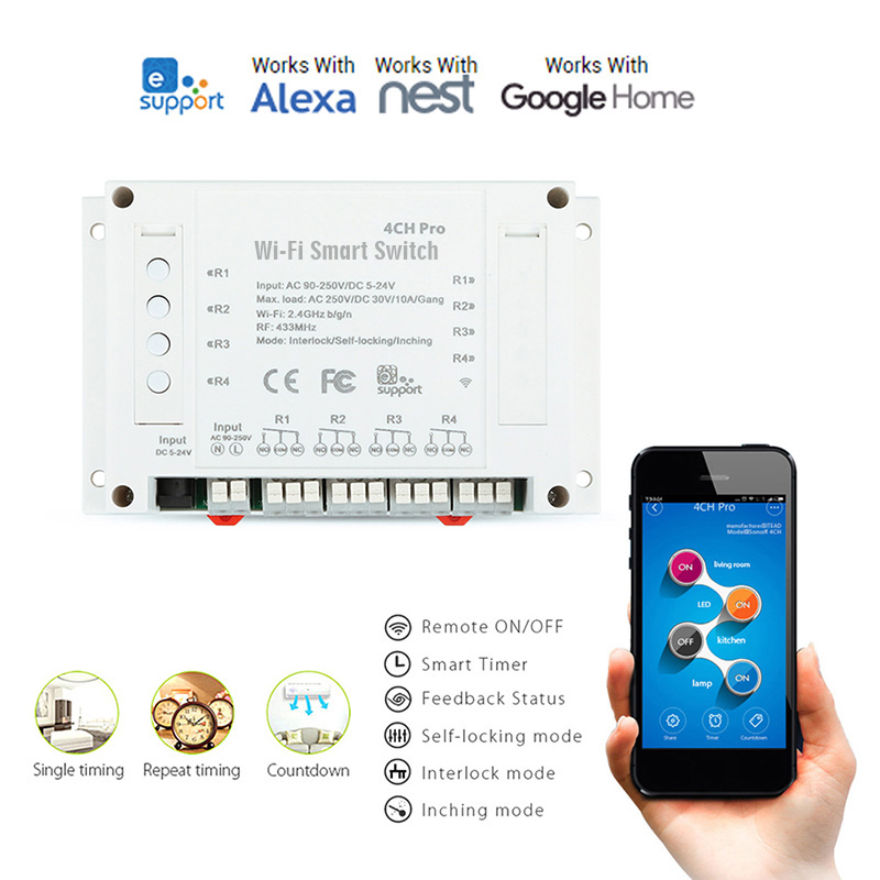 4CH Pro WiFi RF Wireless AC Smart Switch with Amazon Alexa, Google ...