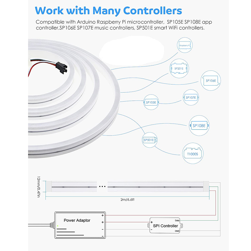 DC5V Narrow 6 x12 mm 96LEDs/m Addressable Neon Digital LED Tube Light With  WS2812B Dream Color Programmable Flexible LED Strip Lights, 3.28~6.56Ft Per