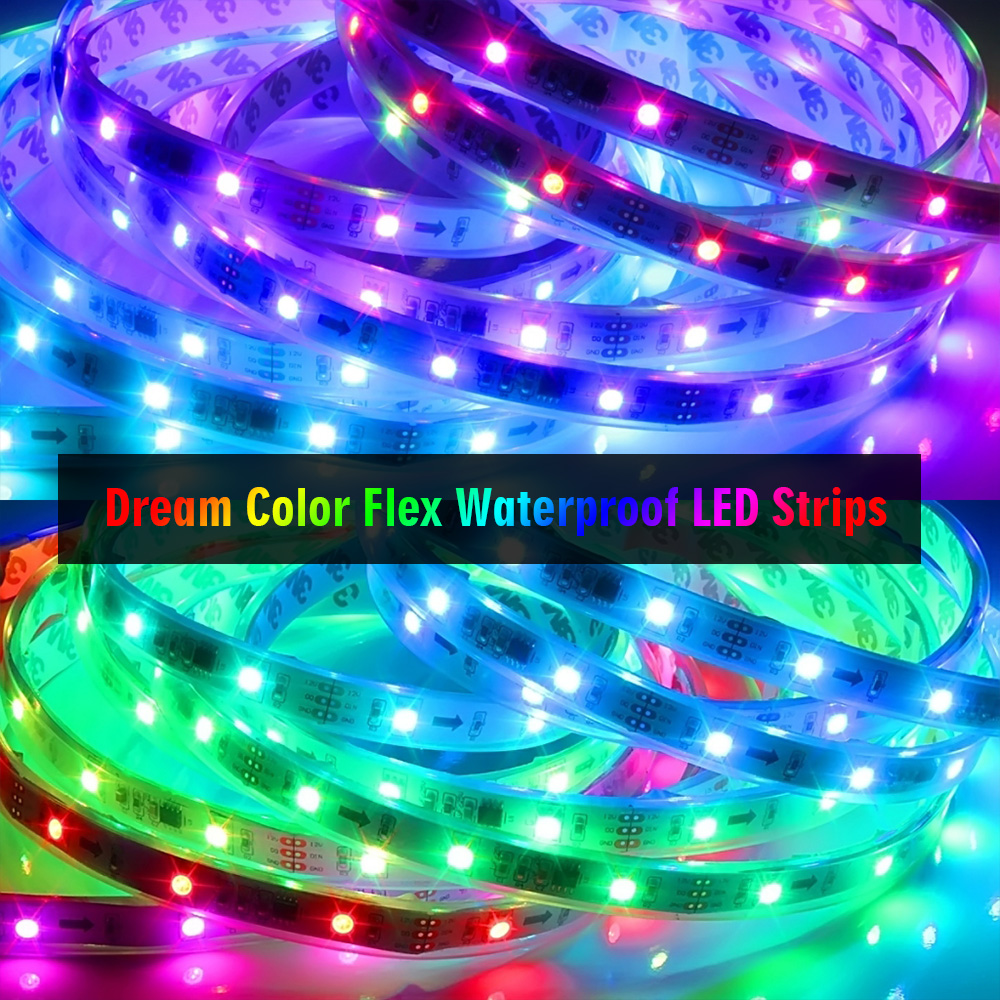 Dream Color LED Light Strips Kit 16.4 Ft SMD 5050 Addressable Pixel UCS1903  RGB Waterproof IP67 Flexible Light Strip with Remote Control and DC12V