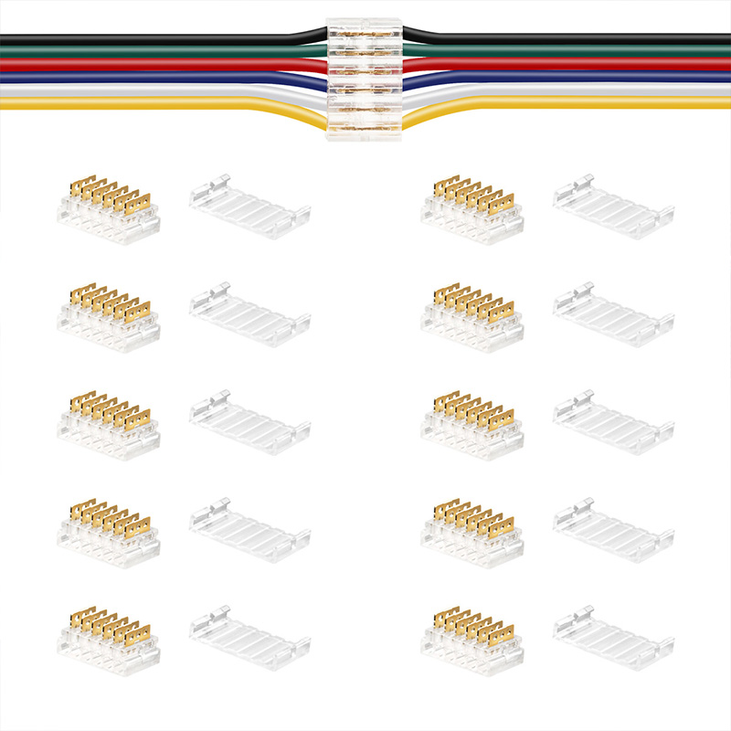 10 Pcs Transparent 6 Pin Electrical Wire Extension Connectors for 20 to 24 AWG Cable