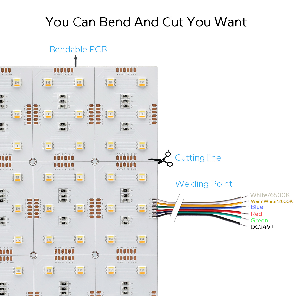 24V 5-In-1 5050 RGBCCT Color Changing Flexible LED Sheet 24X12 24V 5-In-1 5050 RGBCCT Color Changing Flexible LED Sheet 24X12