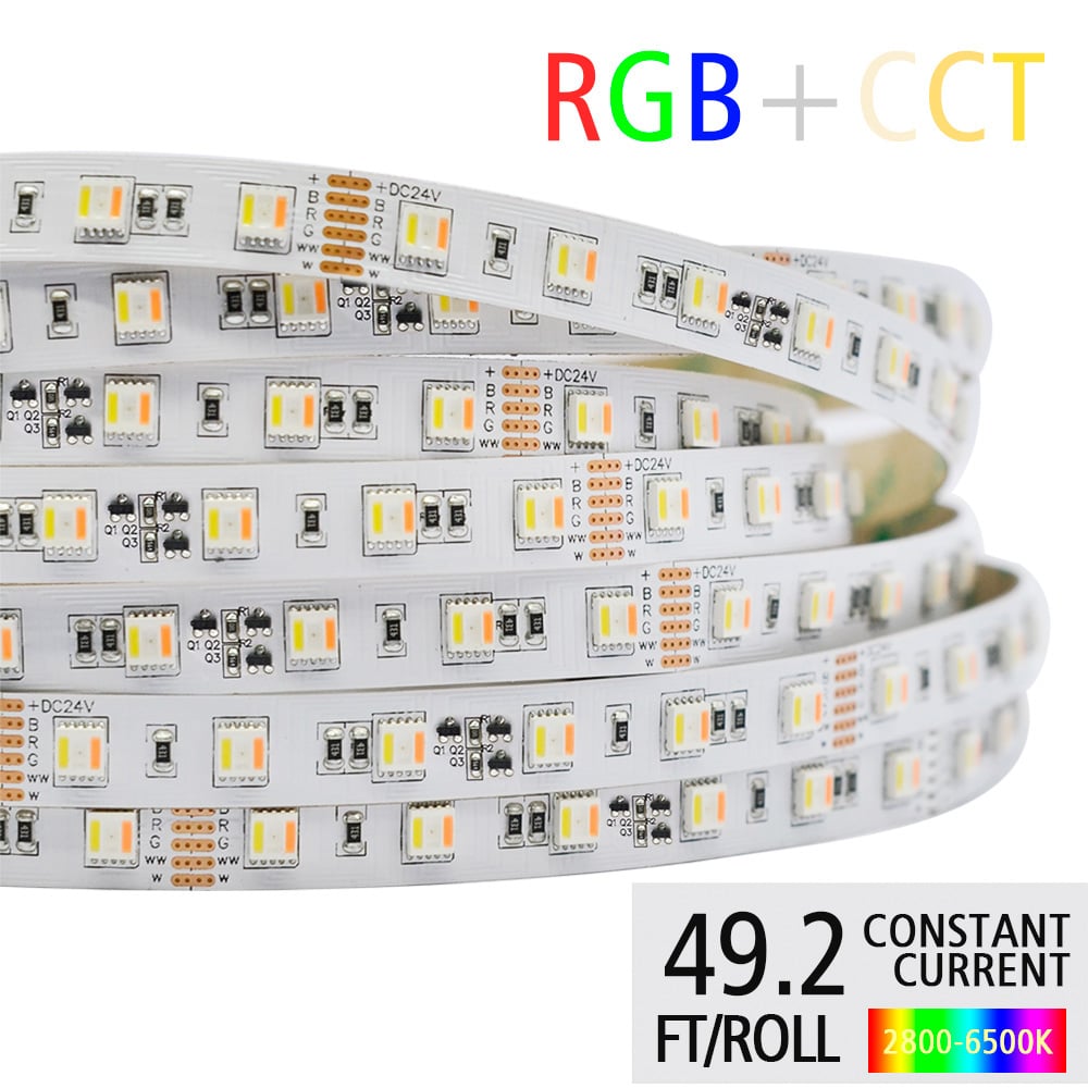 RGBCCT 5in1 LED Color Changing Lights - 12mm 24V Long LED Light Strips - No Voltage Drop 32.8ft-49.2ft RGBCCT 5in1 LED Color Changing Lights - 12mm 24V Long LED Light Strips - No Voltage Drop 32.8ft-49.2ft