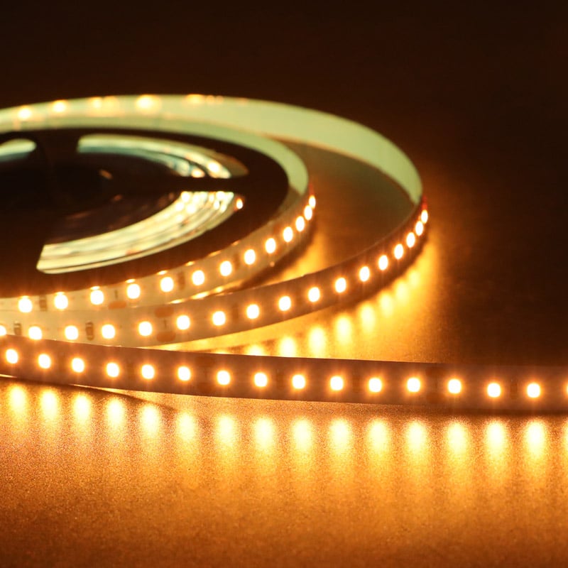 24V 2835 Amber LED 10mm Strip 120LEDs/m Uniform 1800K Light 24V 2835 Amber LED 10mm Strip 120LEDs/m Uniform 1800K Light