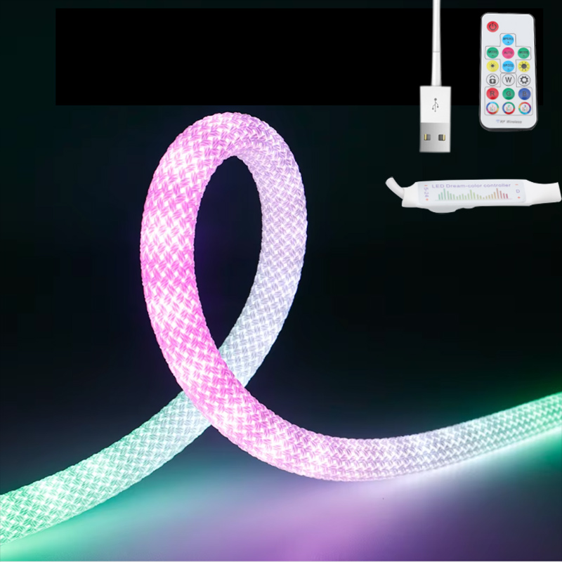 360 Degree Woven 5V WS2812b Digital RGB LED Neon Rope Light Kit 16ft D20