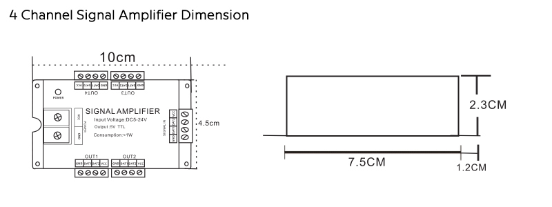 4CH Signal Amplifier Size