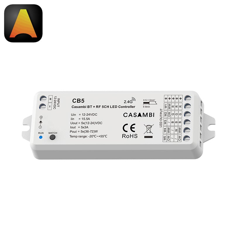 CB5 5CH Color Custom Casambi LED Strip Controller (Bluetooth + RF) CB5 5CH Color Custom Casambi LED Strip Controller (Bluetooth + RF)