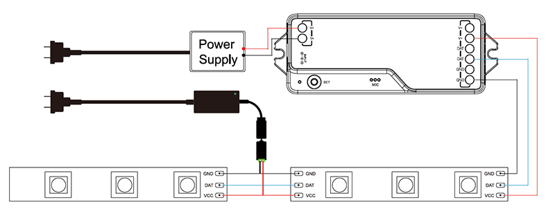 DR03W WiFi Tuya Addressable RGB LED Strip Controller Diagram