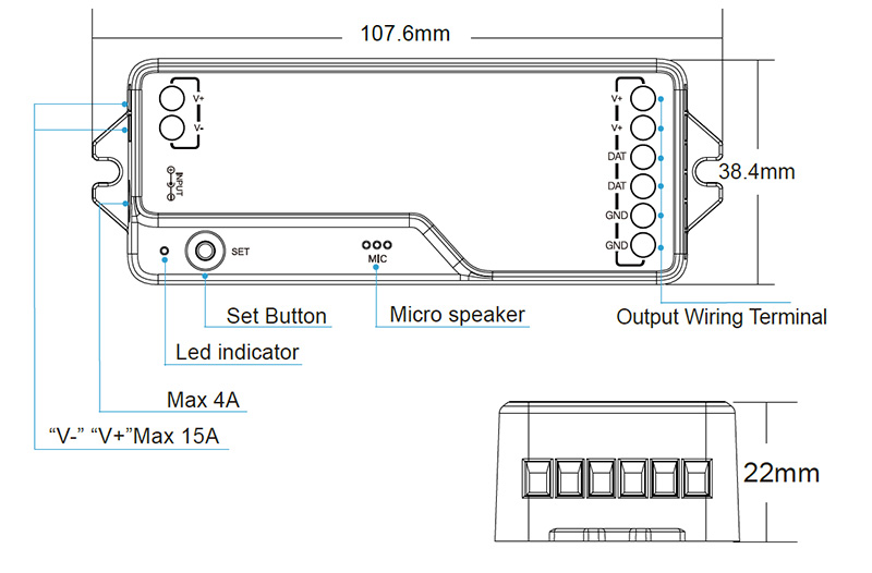 DR03W WiFi Tuya Addressable RGB LED Strip Controller Diagram