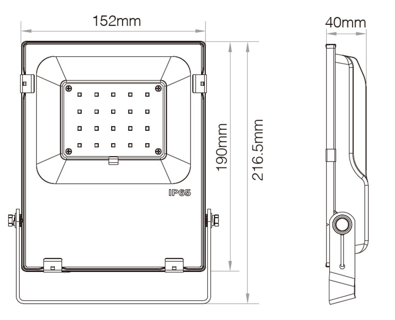 FL02RF RF Remote High Voltage RGBCCT 20W LED Floodlight Size