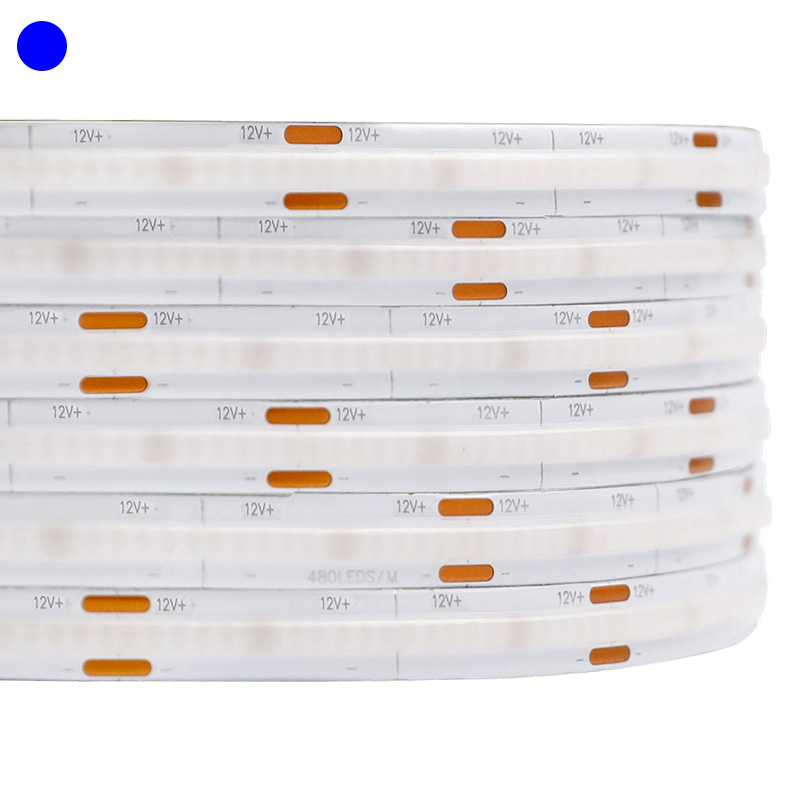 High CRI 90 FOB 384 Chips/M Blue Color Light Flexible COB LED Strip Lights - DC12/24V - 16.4ft/5m per Roll